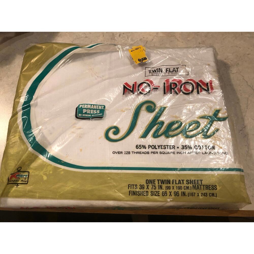 Vintage K-Mart Twin Size Flat Sheet White Made USA 66x96 65/35 poly/cotton New